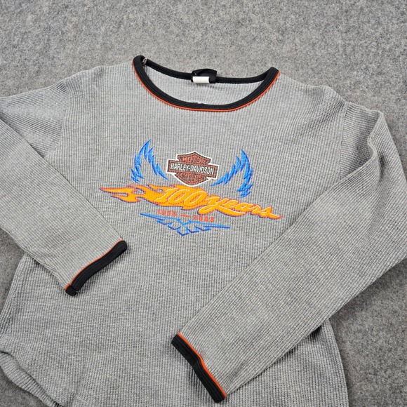 Harley-Davidson Tops - Vintage Harley Davidson Thermal Shirt Womens XL Gray 100th Anniversary Biker Y2K